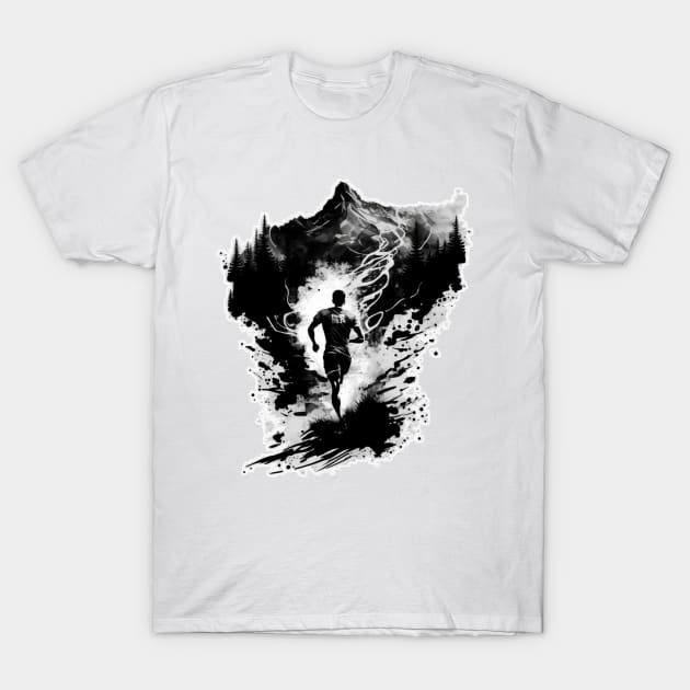 The Runner's Adventure on the Mountain Trail T-Shirt by Orloff-Tees